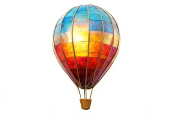 Fototapeta premium Colorful hot air balloon with basket isolated on white background