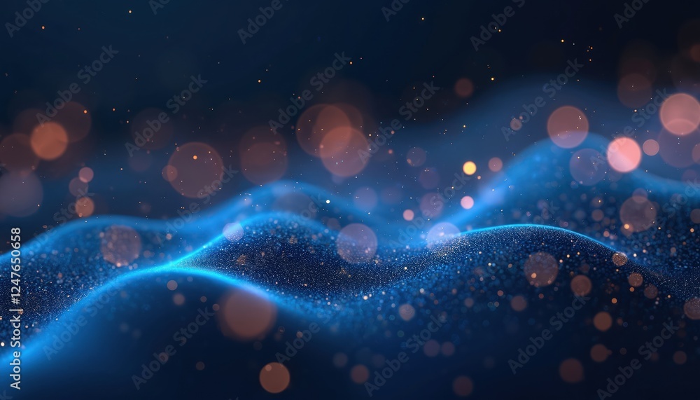 Aufkleber abstract digital backdrop features glowing blue network lines, bokeh lights against dark background.