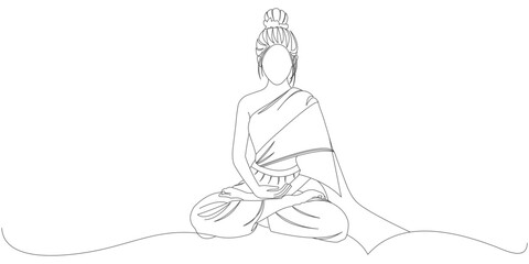 hindu woman vector design meditation for vesak day, line art style