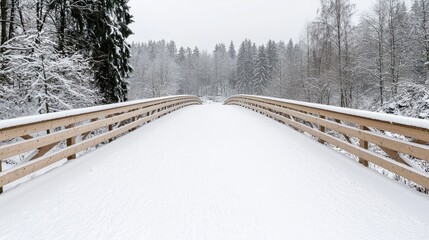 Snowy bridge path winter forest landscape