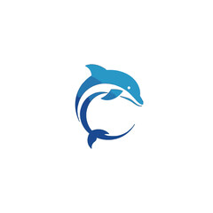 Fototapeta premium Abstract Blue Dolphin Logo Design on a White Background