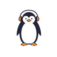 Obraz premium Cartoon Penguin Wearing Headphones Illustration on White Background