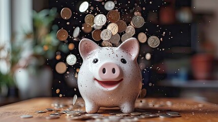 Piggy Bank and Falling Coins: A Symbol of Savings, Finance, and Financial Growth