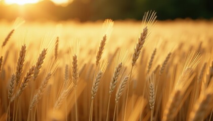Golden Wheat Field at Sunset: A Harmonious Nature Scene