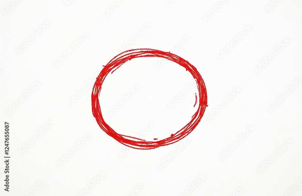 Poster red round shape drawn with marker on white background. hand drawn circle. simple design element. abs