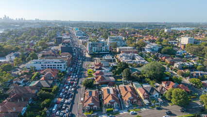 Morning Peak hour traffic on Victoria road Drummoyne headed toward the city of Sydney.