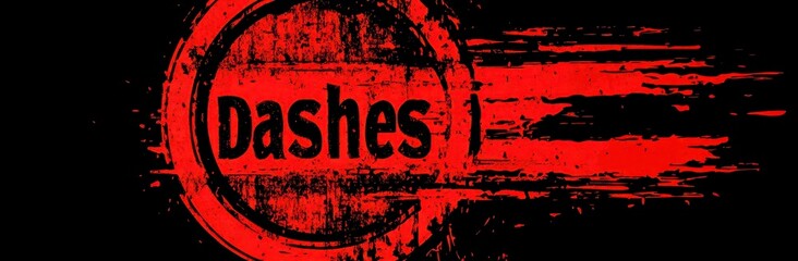 Red and black graphic design, stylized text "Dashes 1" in a circular stamp, with red streaks radiating outward