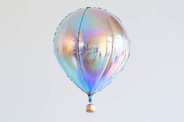 Iridescent hot air balloon foil balloon floating in air