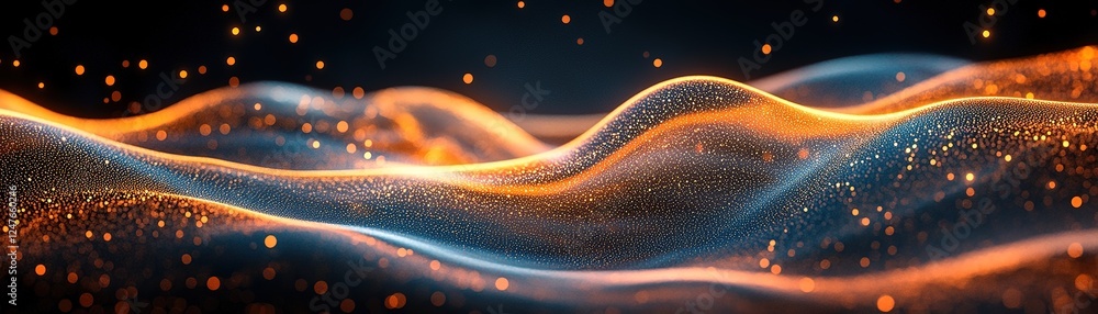 Poster dynamic flowing waves of light patterns abstract digital art vibrant colors dark background high-qua