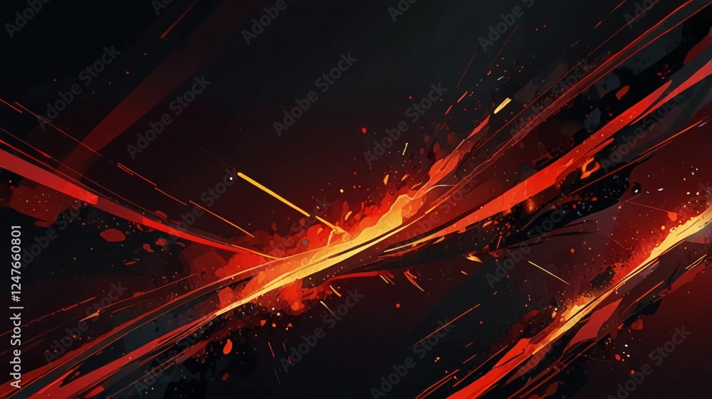 Poster fiery techscape: abstract red and black background with flat design, ideal for illustrations and con