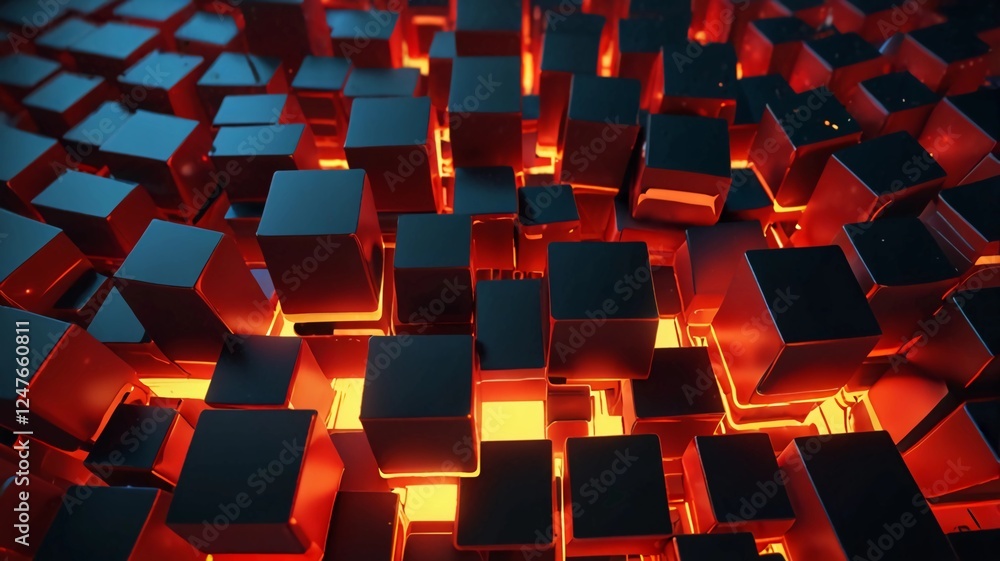 Poster fiery techscape: abstract red and black background with flat design, ideal for illustrations and con