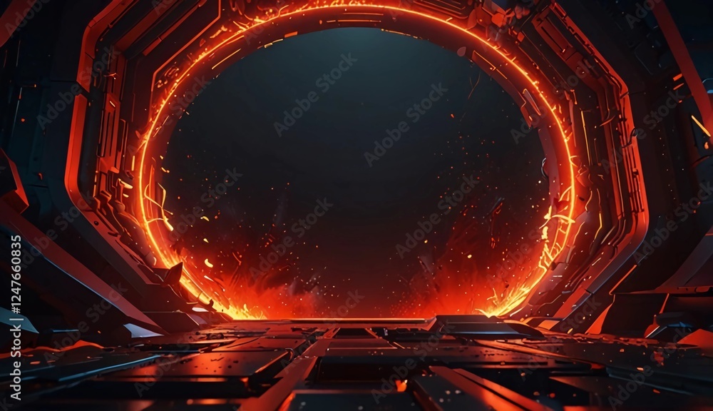 Poster fiery techscape: abstract red and black background with flat design, ideal for illustrations and con