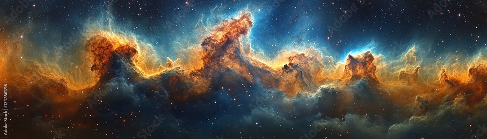Poster stunning cosmic nebula exploration outer space digital artwork celestial environment wide-angle view