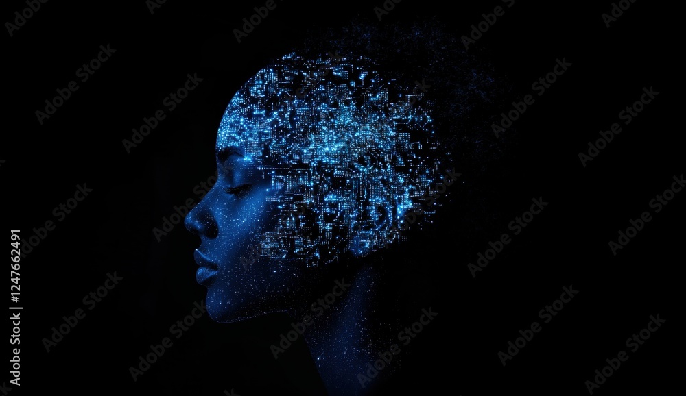 Poster a side profile of an ai humanoid head with visible circuitry, symbolizing artificial intelligence an