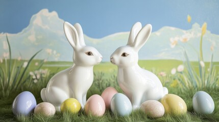 easter bunnies and pastel eggs
