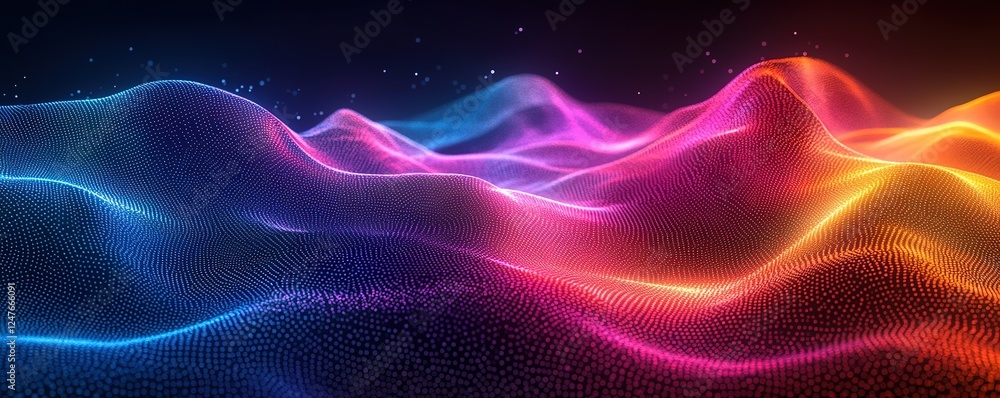Poster dynamic colorful waves visualizing sound patterns in a futuristic environment