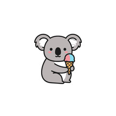 Cute Cartoon Koala Holding Ice Cream Cone With a Smiling Expression