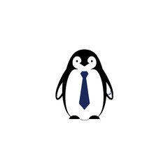 Stylized Illustration of a Penguin Wearing a Blue Business Tie