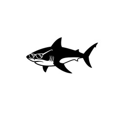 Obraz premium Cool Shark Wearing Sunglasses In Stylish Black And White Silhouette Design