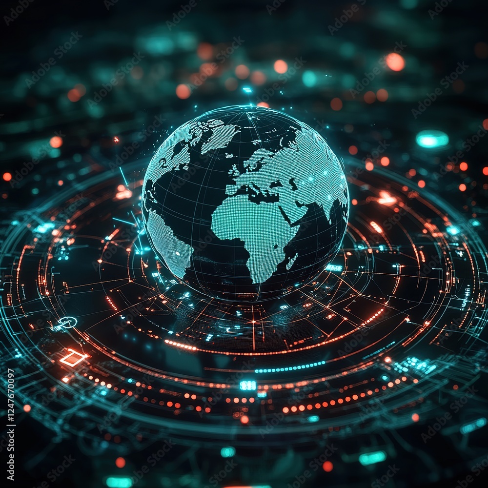 Poster global digital connectivity mapping virtual environment infographic visualization technology concept