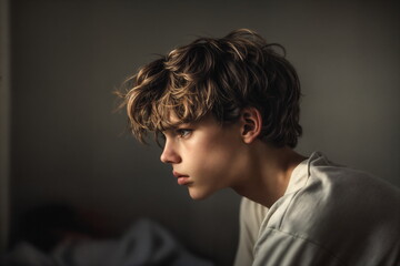 Thoughtful young boy with intense expression