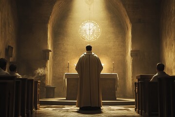 Priest leads mass in ancient church