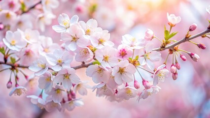 Sakura's ethereal bloom, a tilt-shift masterpiece.  Selective focus on blossoms against an abstract, dreamy blur.