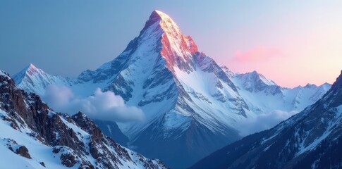 Snow-encrusted peak of Nanga Parbat at dawn with misty atmosphere, nanga, mountain, frozen