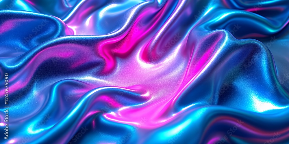 Poster vibrant abstract fluid patterns of pink and blue fabric with shimmering highlights and soft curves a