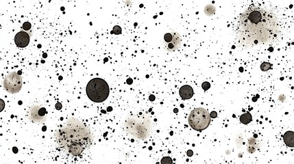 Abstract background with dark brown and black ink splatters on white.