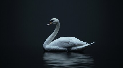 Obraz premium Serene Swan on a Dark Lake: A Study in Elegance and Tranquility