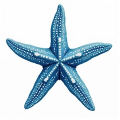 Vibrant blue starfish with white dots. Beautiful detailed marine creature. Perfect for beach marine designs. Watercolor style isolated on white. Image suitable for tourism websites, eco products,