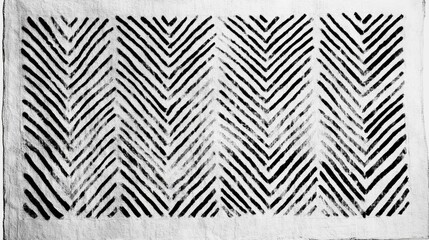Abstract black and white chevron pattern textile design.
