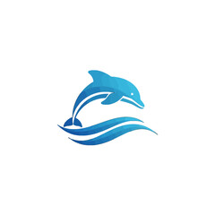 Fototapeta premium Blue Dolphin Leaping Over Ocean Waves in a Minimalistic Style