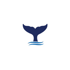 Stylized Whale Tail Icon Above Ocean Waves with Minimal Design