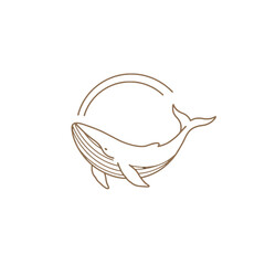 Minimalist Line Art of a Whale Incorporated in a Circle