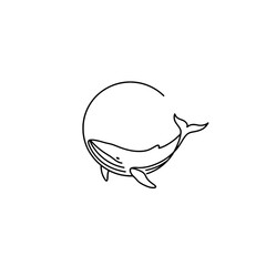 Minimalist Whale Illustration Encircled by a Circle on White Background