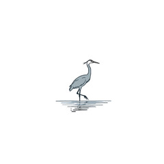 Obraz premium Minimalistic Illustration of Heron Standing in Shallow Water