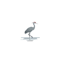 Minimalist Illustration of a Crane Standing in Water with Red Cap