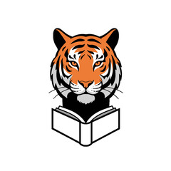 Tiger Head Logo With Open Book Symbolizing Knowledge and Strength