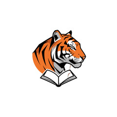 Tiger Mascot Logo with an Open Book Representing Knowledge and Strength