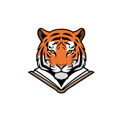 Tiger Head in a Book Logo Representing Knowledge and Strength