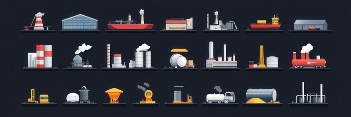 A collection of detailed vector icons for industrial sectors