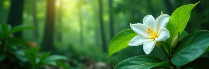 Fototapeta premium Vanilla pods and jasmine flowers in a tropical forest, forest, exotic flowers
