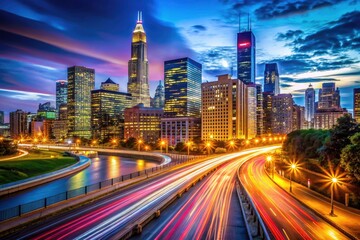 Naklejka premium Stunning Chicago cityscape: a captivating time-lapse revealing downtown's dynamic beauty.