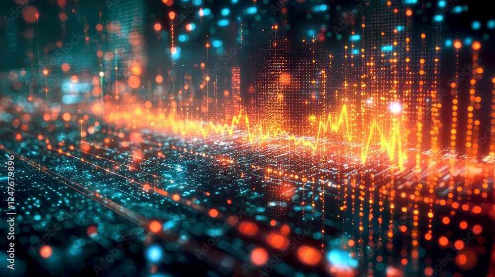 Poster abstract digital network: a visualization of global data flow and connections. a futuristic, bright 
