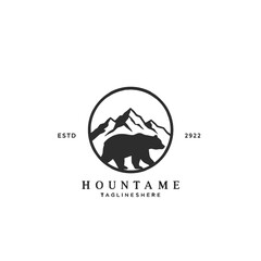 Bear Silhouette with Mountain Elements in Minimal Logo Design Style