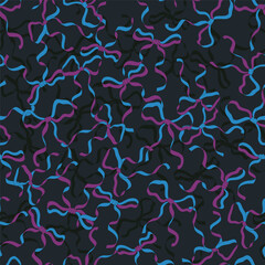 Hand drawn repeated illustration with decorative ribbon bows. Abstract vector seamless pattern with cute bow knots. Ornament for surface design, background. Allover rococo print for fabric, package