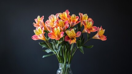 Fototapeta premium Vibrant Alstroemeria Bouquet Against Dark Background