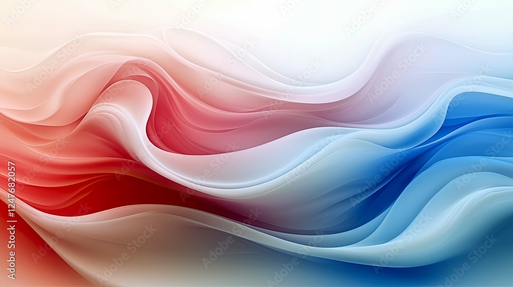 Poster abstract red and blue flowing waves: serene and dynamic background image